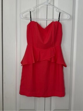 Forever 21 Strapless Coral Peplum Mini Dress lined sweetheart neckline XS